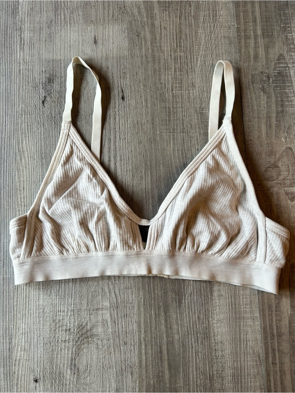 aerie Cream Ribbed Triangle Bralette • Large
